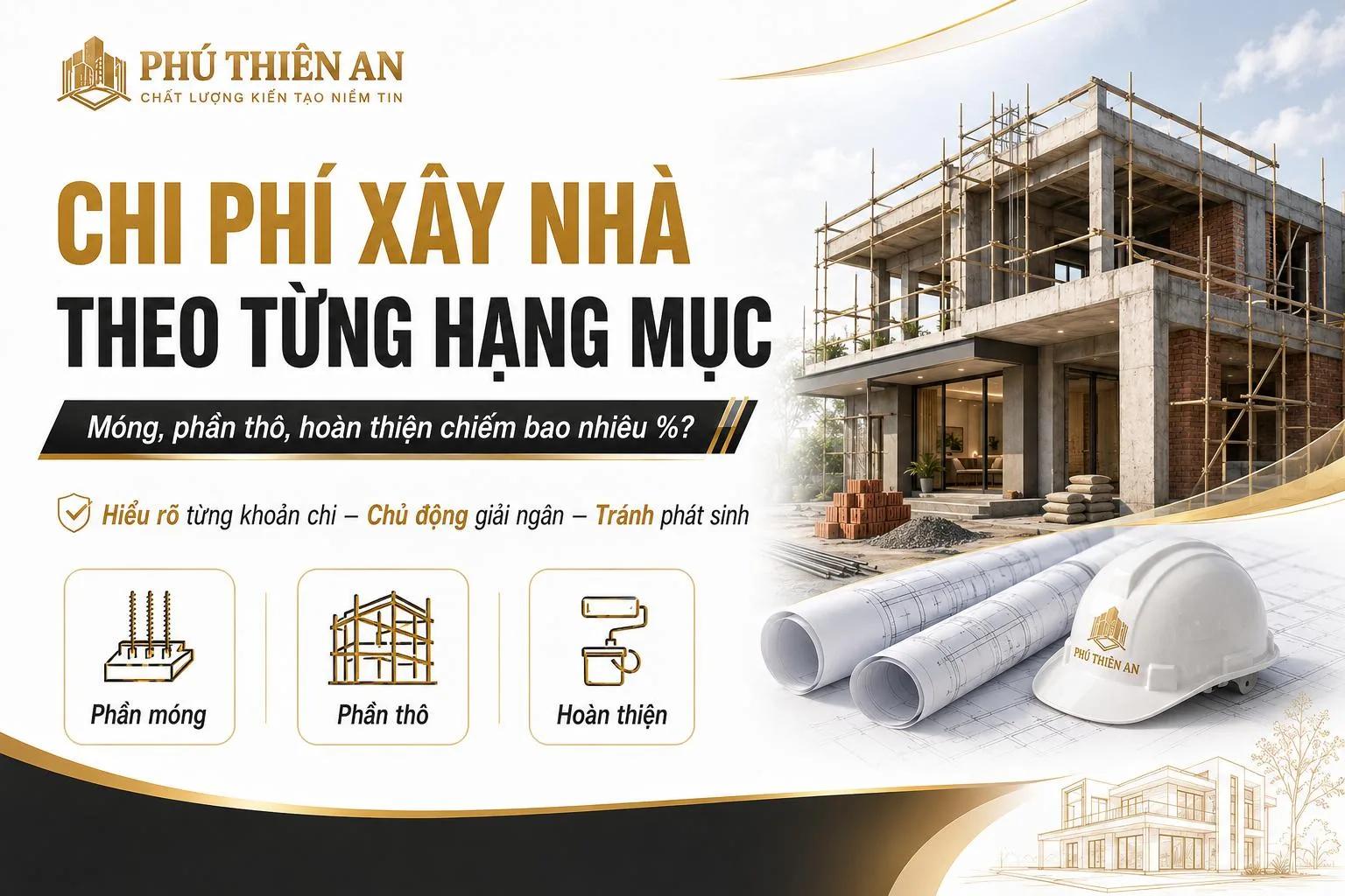 Chi phí xây nhà theo từng hạng mục: móng, phần thô, hoàn thiện chiếm bao nhiêu %