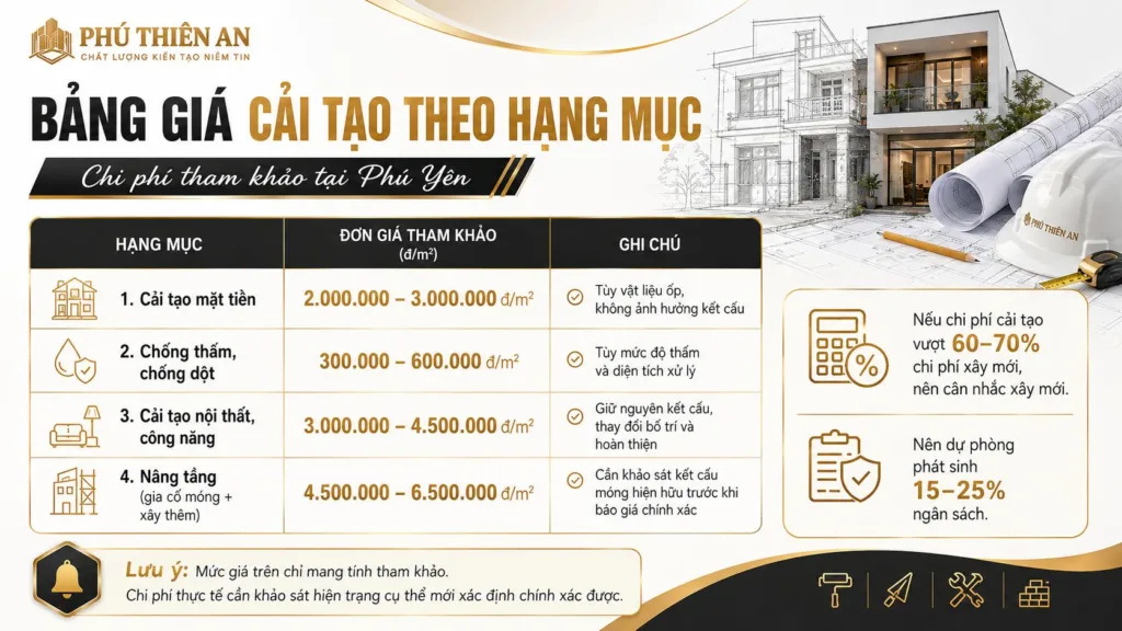 Chi phí cải tạo, sửa chữa nhà cũ tại Phú Yên