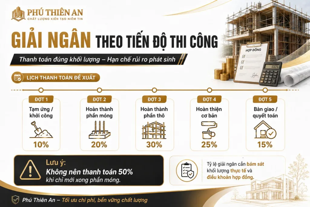 Chi phí xây nhà theo từng hạng mục: móng, phần thô, hoàn thiện chiếm bao nhiêu %
